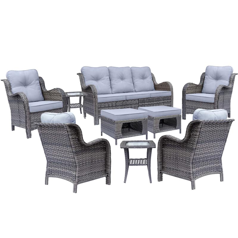 9 Piece Outdoor Patio Conversation Wicker Furniture Sofa Seating Sets