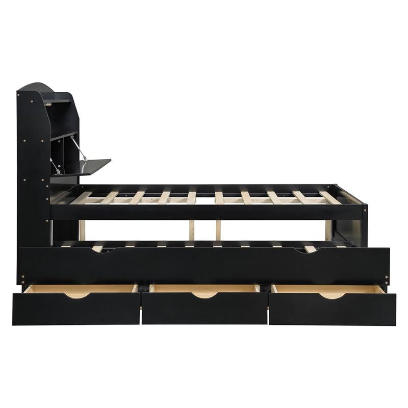 Wooden LED Platform Bed with Trundle
