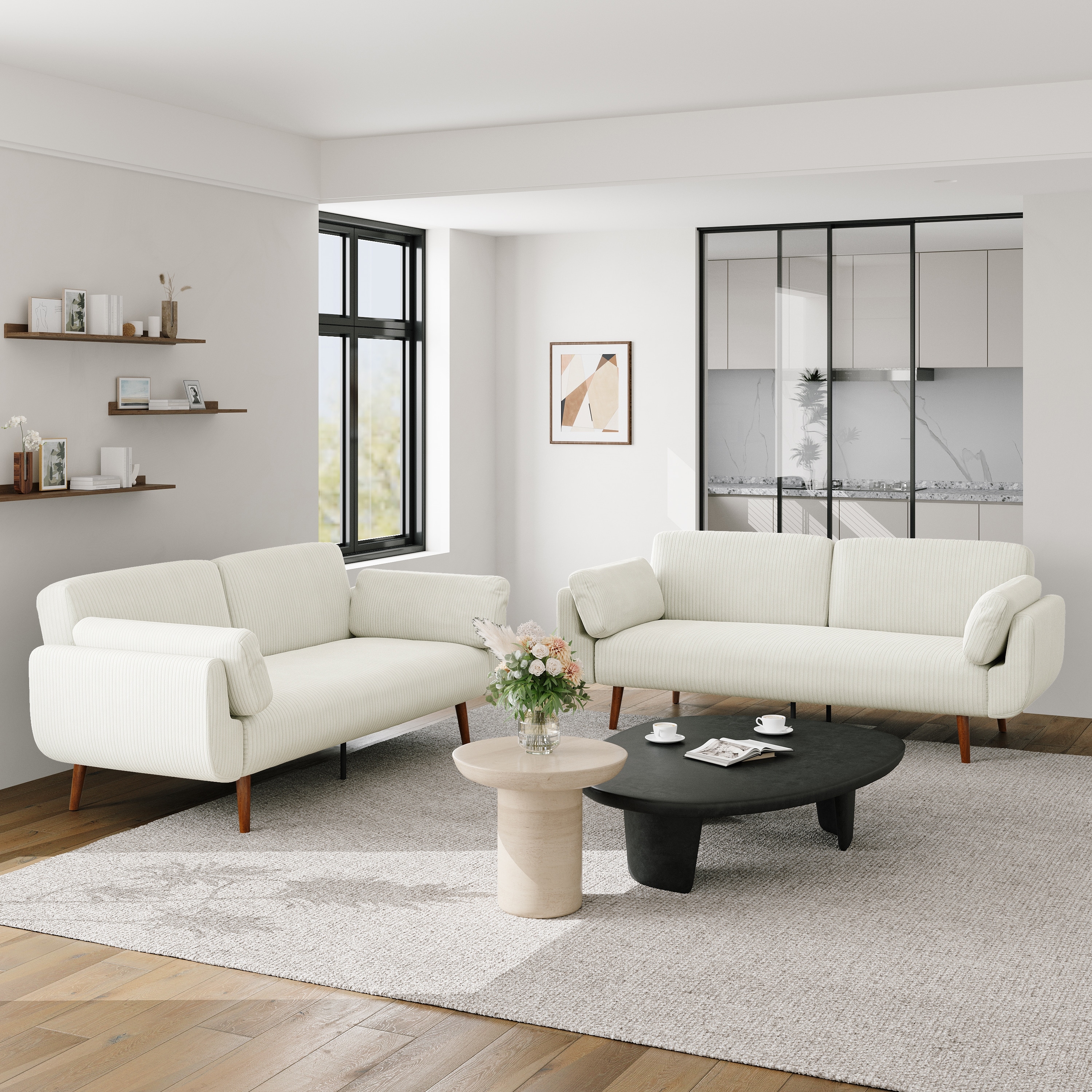 2 Set 73.5" W Upholstered Convertible Sleeper Sofa Bed with Pillows