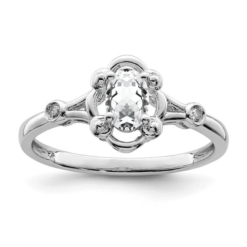 Curata 925 Sterling Silver White Topaz and Diamond Ring