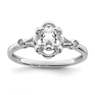 Curata 925 Sterling Silver White Topaz and Diamond Ring