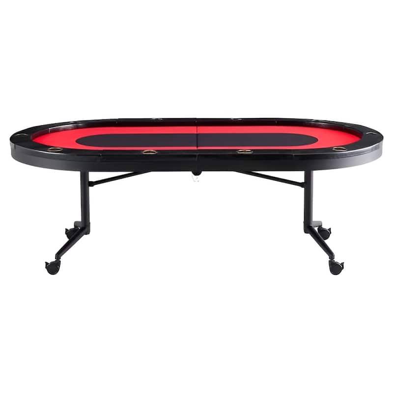 Black-Red Foldable Poker Table, Metal Steel Frame, Wooden Top and 10 Player Capacity - 90.2” L x 48” W x 31.5” H