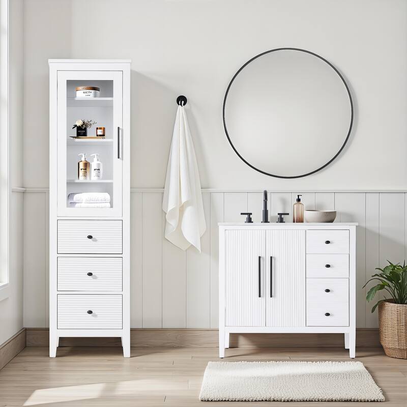 Kensington 16-28 Inch Bath Storage Glass Cabinet