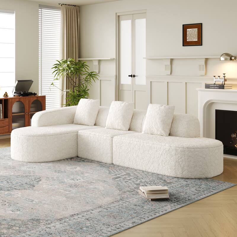 Curved Modular Sofa with Chaise Lounge, Full Compression Upholstered Boneless Sofa, Corner 3 Seater Sofa with 3 Pillows