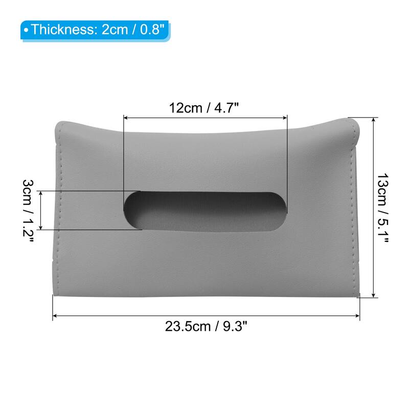 Car Tissue Holder, PU Leather Napkin Dispenser with Elastic Strap - 23.5x13x2cm - Grey