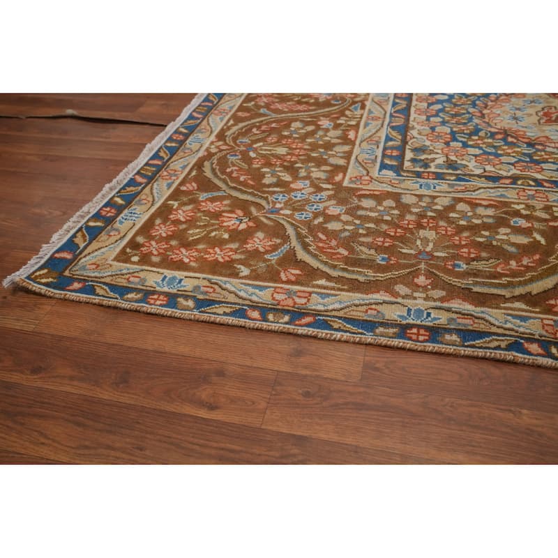 Hand Knotted Oriental 100% Wool Carpet Traditional Floral Brown Mashad Area Rug - 12' 9'' X 9' 9''