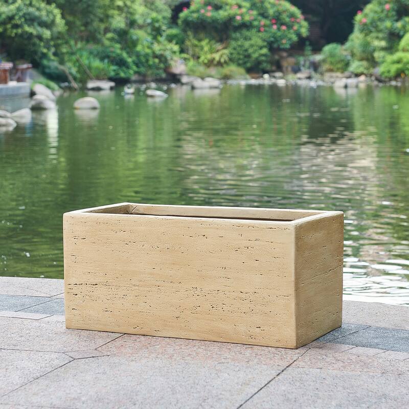 Roomfitters MGO Rectangle Planter Box, Handmade Outdoor Garden Pot for Patio, Balcony & Entryway Decor, Beige