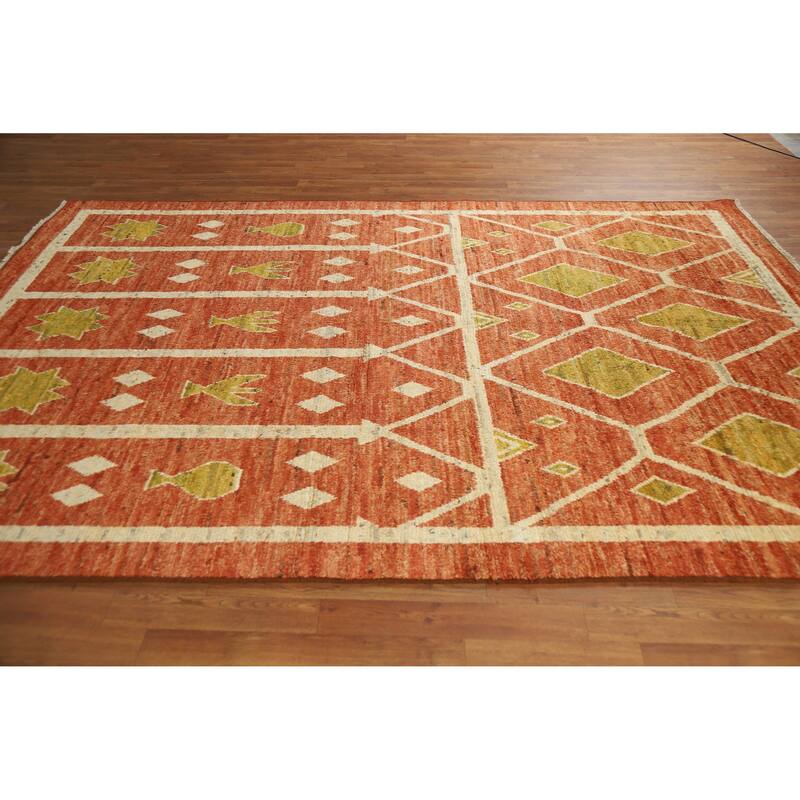 Orange Moroccan Oriental Area Rug Handmade Bedroom Wool Carpet - 6'8" x 9'11"