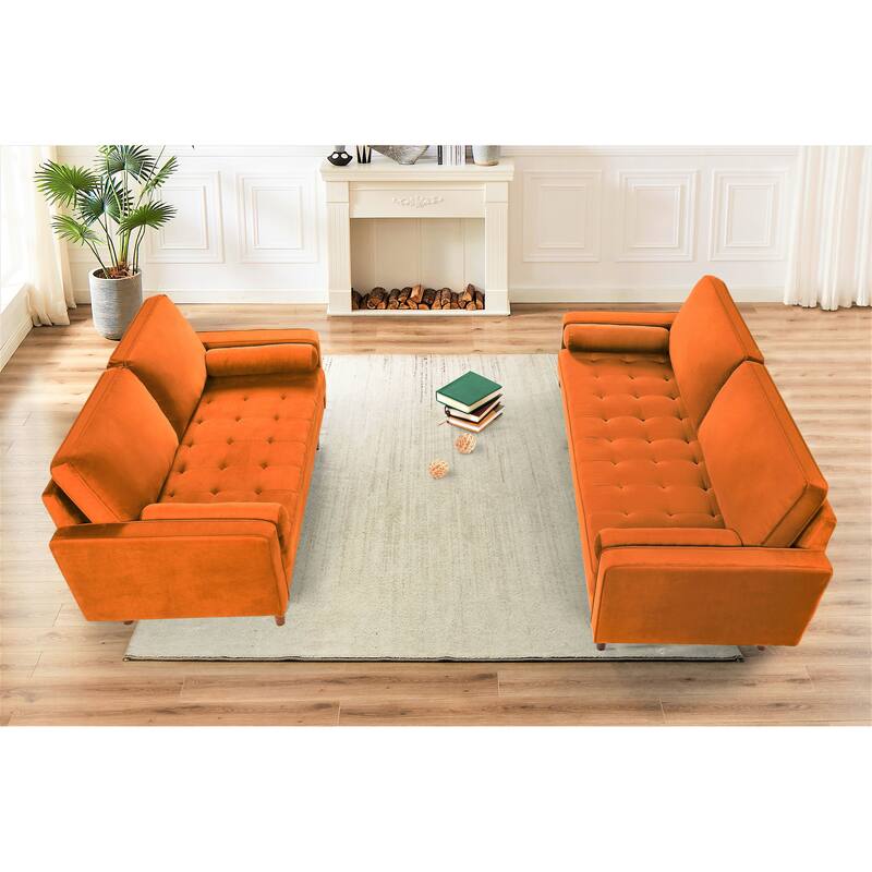 Monahan Velvet Tufted Back 2 PCS Living Room Set, Sofa & Loveseat