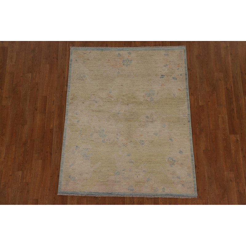 Muted Geometric Art Deco Oriental Area Rug Hand-knotted Wool Carpet - 3'10" x 4'11"