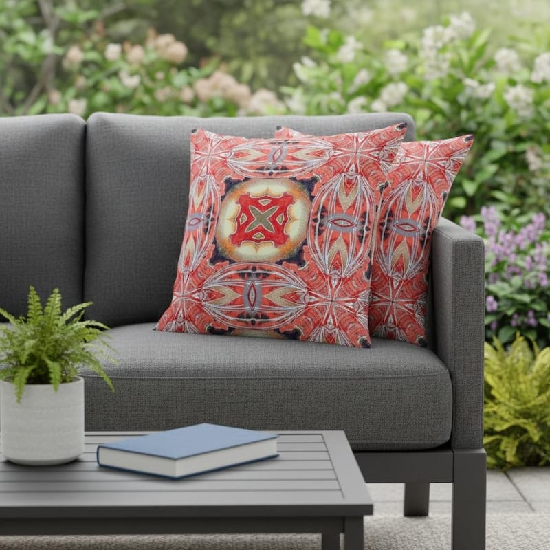 HomeRoots Set of Two 16" X 16" Red and Pink Blown Seam Floral Indoor Outdoor Throw Pillow - 16.00' X '16.00' X '5.00 - Pink/Red - 16.00' X '16.00' X '5.00