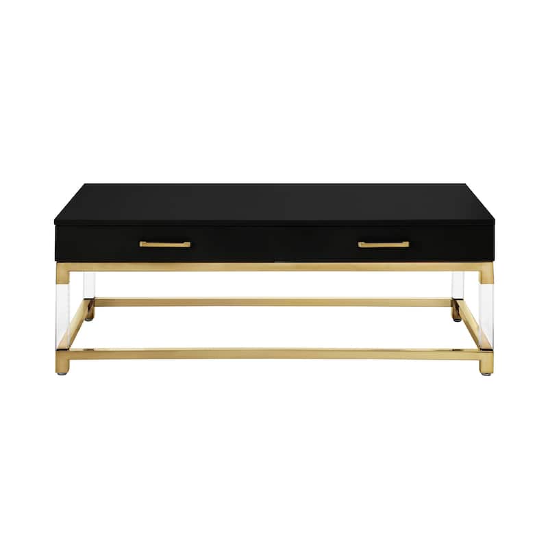 HomeRoots 47" Black Gold And Clear Wood Acrylic And Steel Coffee Table - 46.5' X '16.9' X '22.8