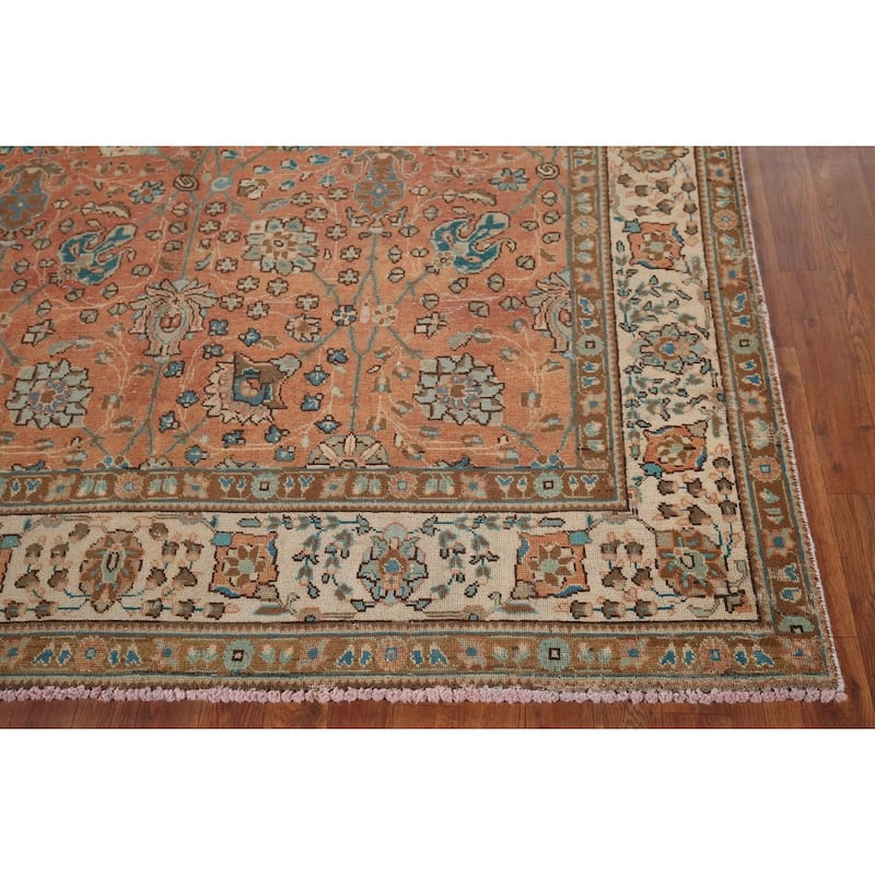 Distressed Tabriz Persian Vintage Rug Hand-Knotted Wool Carpet - 6'7" x 9'8"