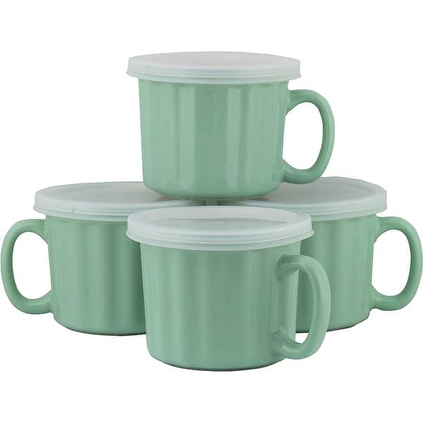 10 Strawberry Street 16oz Set of 4 Soup Mug with Lid, Charcoal Gray