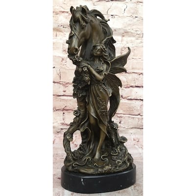 Fantasy Winged Fairy With Mythical Unicorn Horse Sculpture Signed Original Patoue
