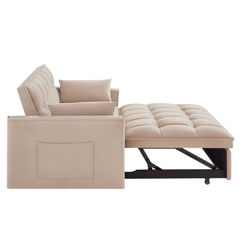 Tufted Loveseat with Pull-Out Bed, Armrests & Storage - Space-Saving Velvet Sofa