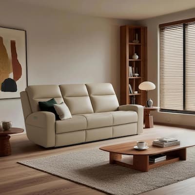 86''W Genuine Leather Triple Power Reclining Sofa with Power Headrest and Power Lumbar