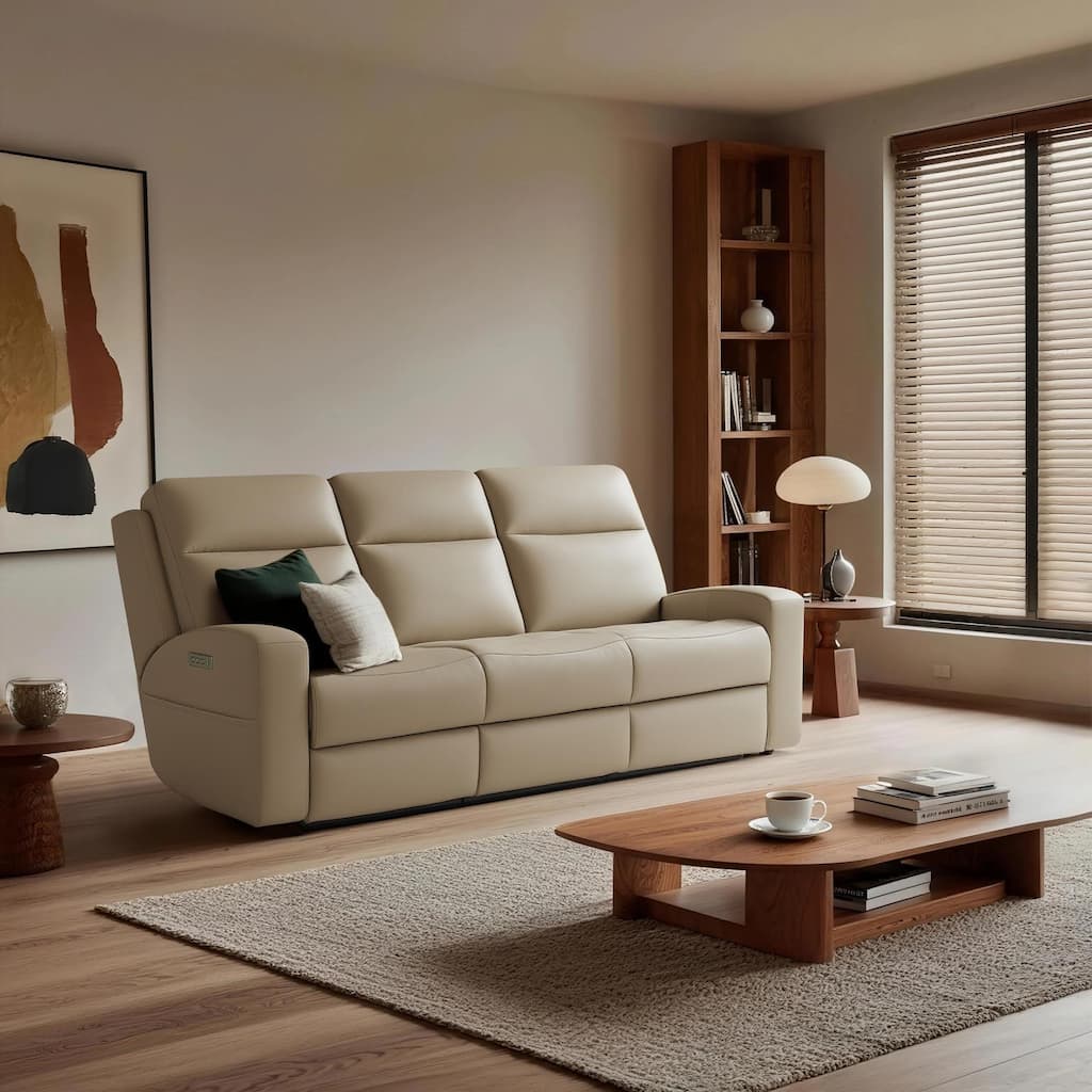 86''W Genuine Leather Triple Power Reclining Sofa with Power Headrest and Power Lumbar