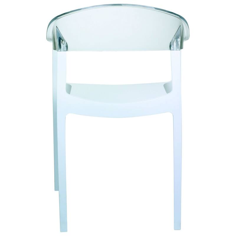 32" White and Clear Transparent Stackable Outdoor Patio Dining Arm Chair