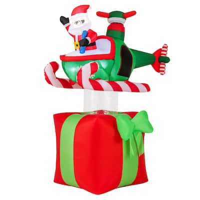 Gymax 6 FT Christmas Inflatables Santa Claus w/ Helicopter on Gift Box
