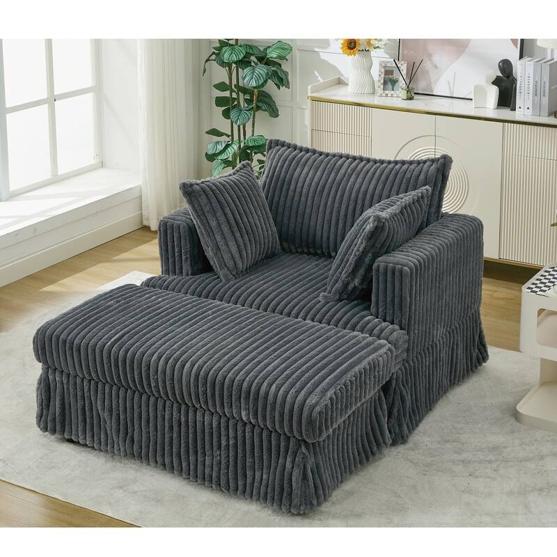 47.7" Oversized Corduroy Chaise Longue with Ottoman
