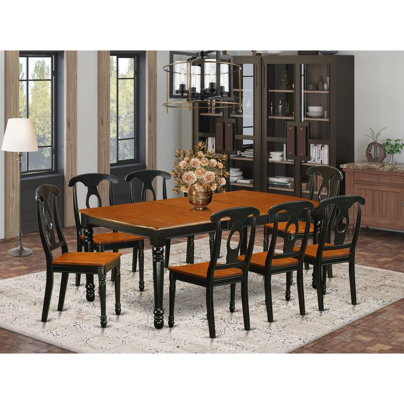 East West Furniture Dining Table Set- a Rectangle Dining Room Table and Kitchen Chairs, Black & Cherry (Pieces & Seat Option)
