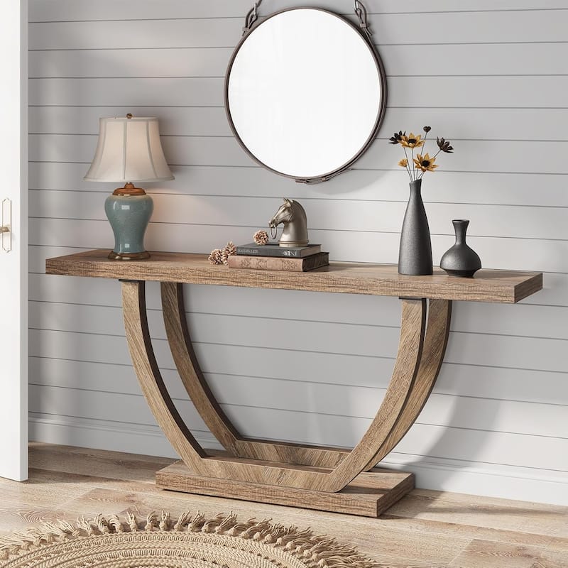 63 Inches Skinny Console Table with Geometric Base for Living Room Foyer