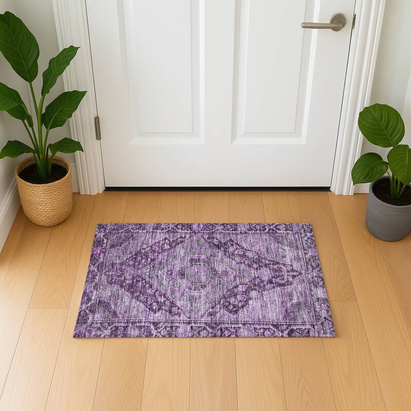 Premium Washable Super Soft Traditonal Marcus Mayfield Rug - Eggplant - 1'8" x 2'6"
