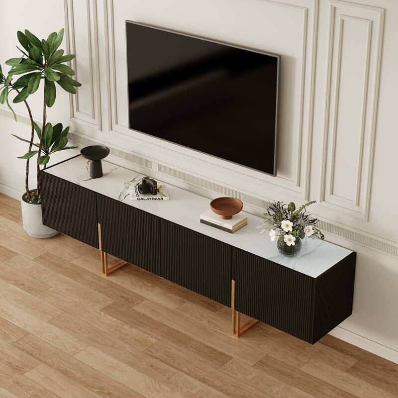 78.7'' TV Stand, Entertainment Center with Faux Marble Top