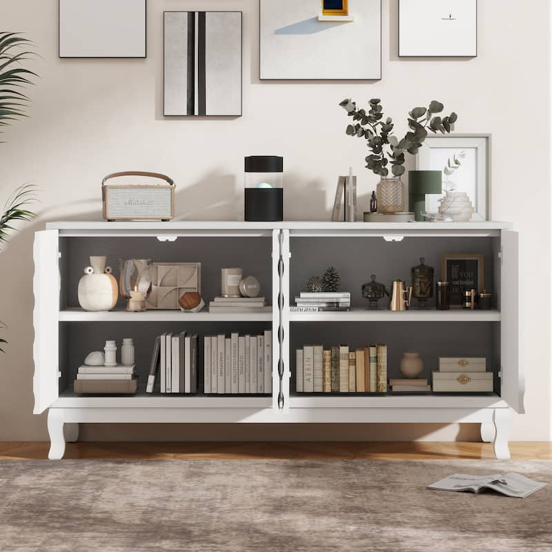 Elegant Sideboard Featuring Sophisticated Wavy Pattern Doors,Adjustable,Suitable for Study, Entryway and Living Room