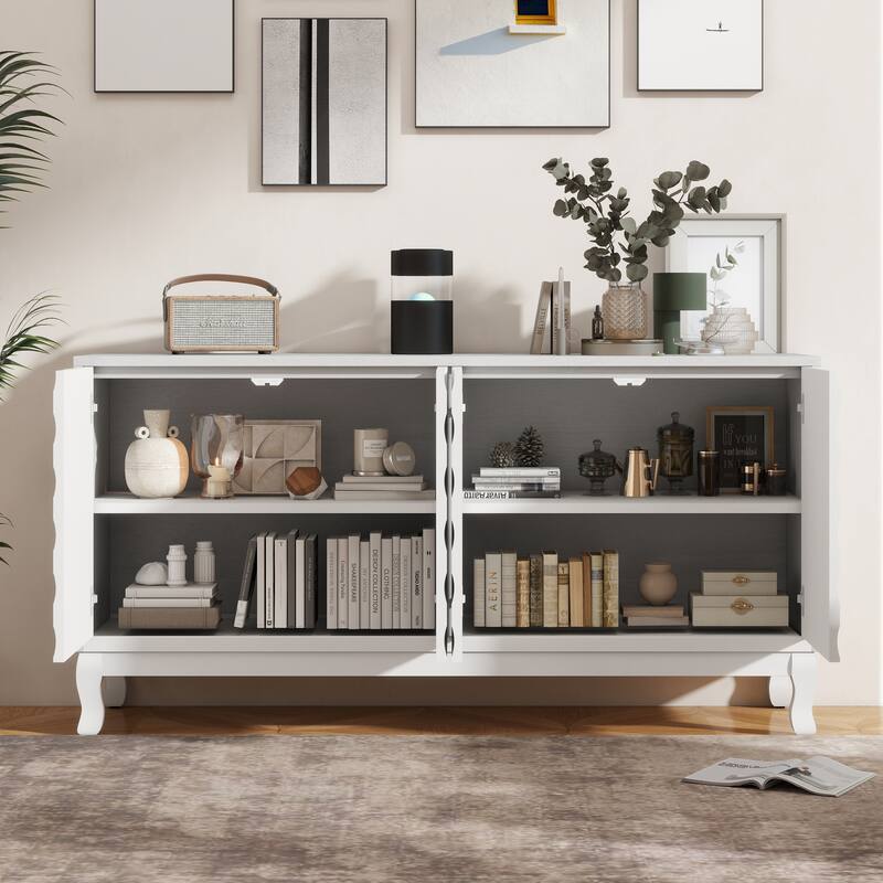 Modern Elegant Sideboard with 4 Doors, Height Adjustable, for Study, Entryway, and Living Room, White