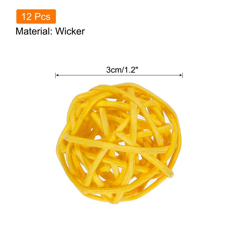 12 Pcs Wicker Rattan Balls 1.2In for Vase Fillers Party Decorative - Yellow