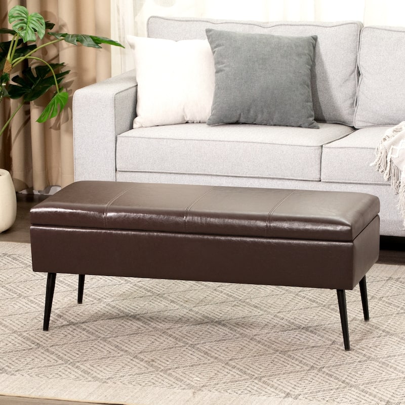 Adeco 42" Faux Leather Storage Bench with Lift-Top Lid