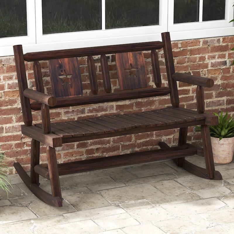 Costway 2 PCS Patio Rocking Bench Carbonized Wood Double Rocker Chair - See Details