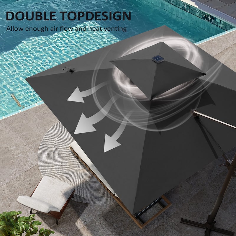 Pellebant 11X11 FT Outdoor Square Cantilever Patio Umbrella Solar LED Lighted with HDPE Base
