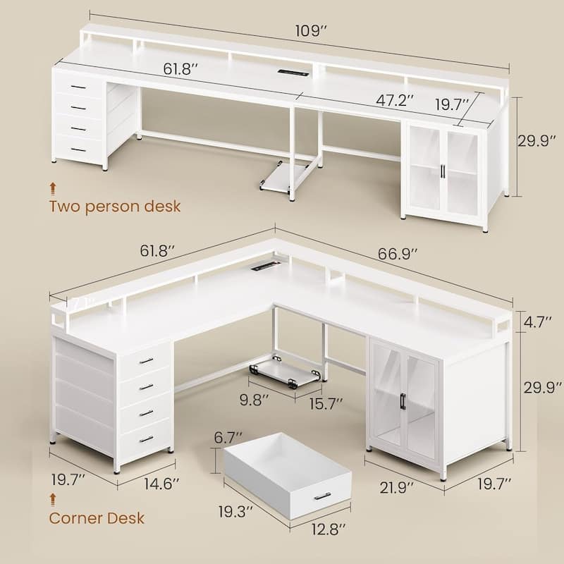 L Shaped Gaming Desk Drawers Computer Desk with Display Cabinet