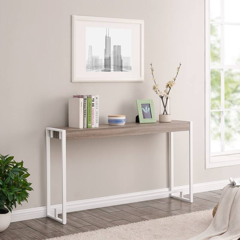Wood Rectangular Distressed Sled Console Table with Metal Sled Base - 54” L x 11.5” W x 29.75” H