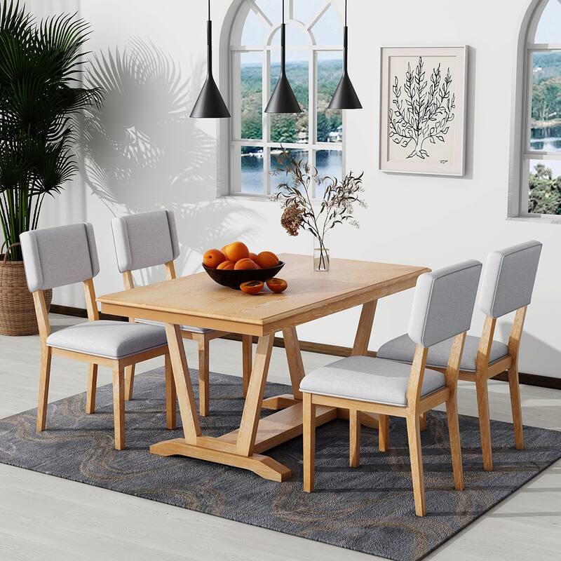 5PCS Wood Dining Table Set With 4 Chair - Natural
