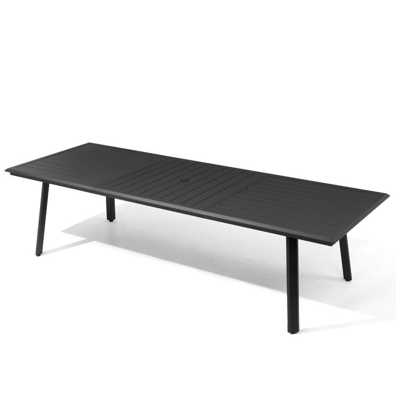 Outdoor All-Aluminum Dining Table with Umbrella Hole for 6-12 Person - Black - 116.5 inches