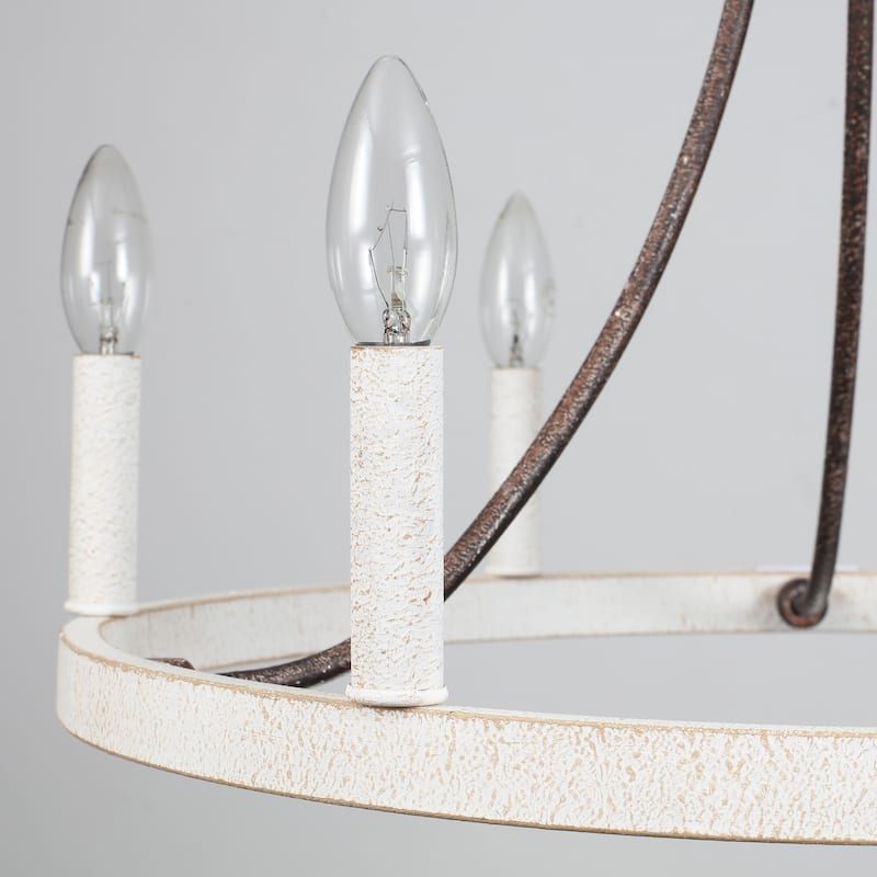6-Light Farmhouse Candle Circle Hanging Wagon Wheel Chandelier Lighting for Kitchen Island