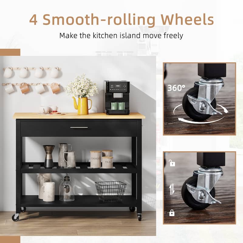 Futzca Kitchen Island Cart on Wheels with Large Worktop,Towel Rack,Drawers and Open Shelves - N/A