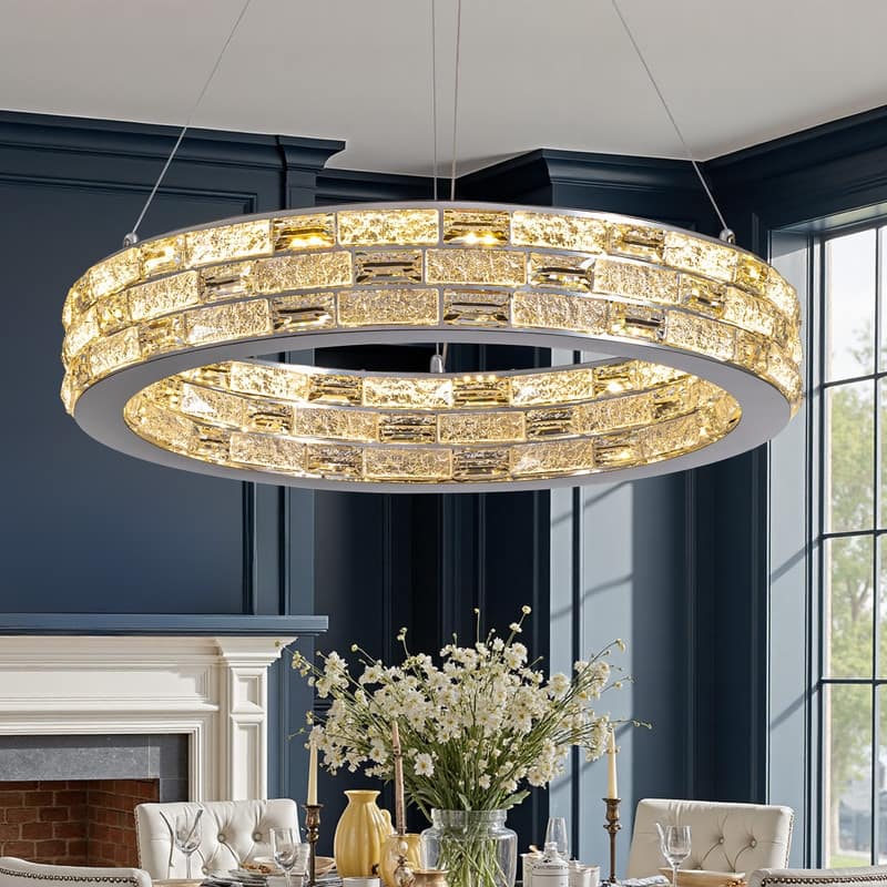 23.6 in. Modern Chrome Crystal Chandelier Luxury Pendant Light Adjustable Height for Dining Room