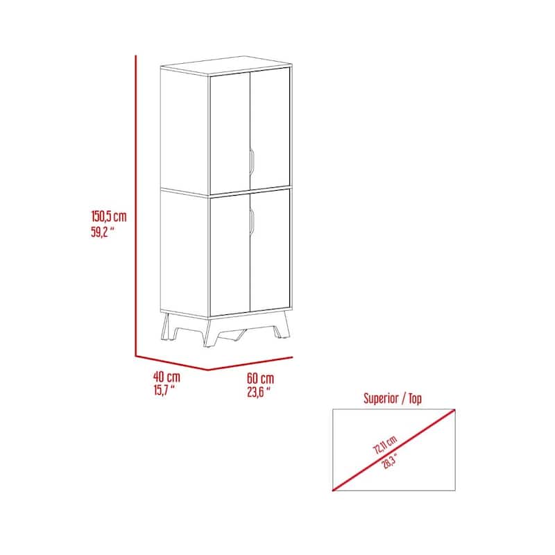 Pamplona Double Kitchen Pantry, Double Door, Four Shelves -Light Oak / White