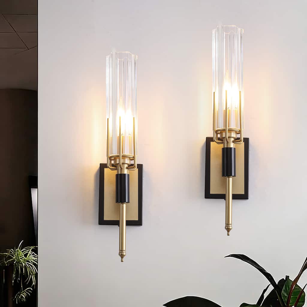 Black and Gold Wall Sconce with Clear Glass Shade E12 Base