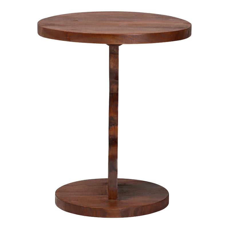 Donna Nightstand with Pedestal Base - Mahogany Wood Bedside Side Table with Round Tabletop