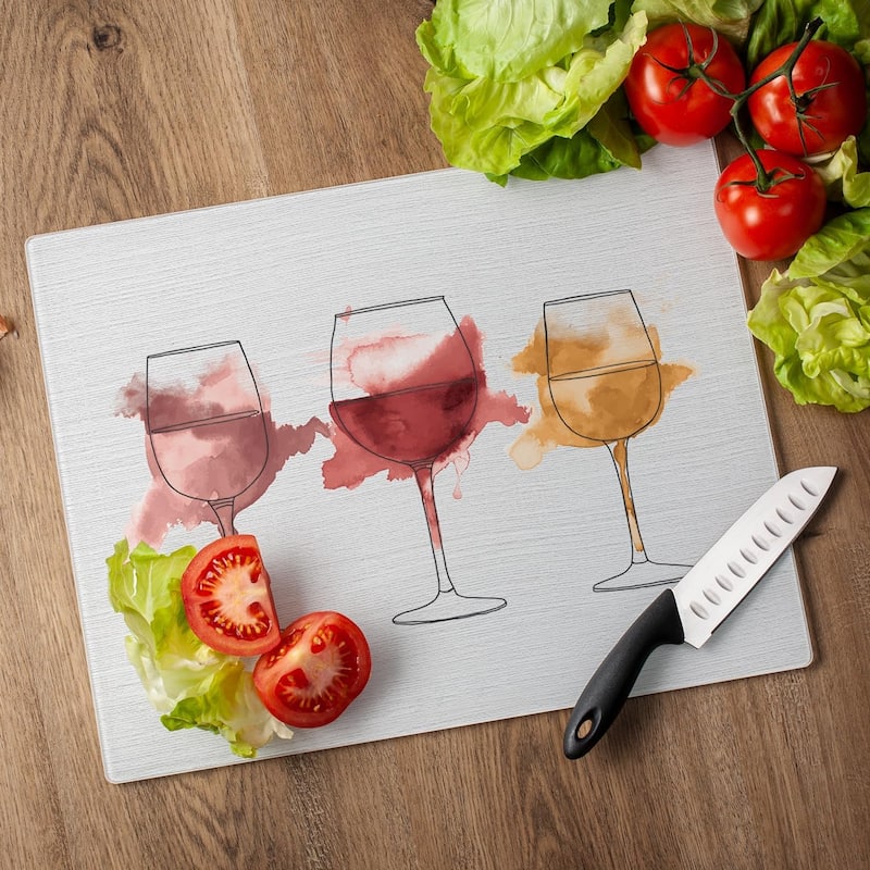 Watercolor Wine 3mm Heat Tolerant Tempered Glass Cutting Board 15” x 12” Manufactured in the USA Dishwasher Safe