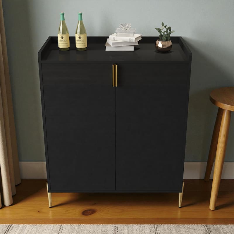 Modern 2-Door Wine Bar Cabinet with Bottle Storage Rack and Adjustable Shelf, Buffet Sideboard for Kitchen or Coffee Bar