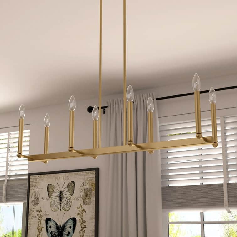 Acroma 8-lights 43.3In Dimmable Modern Gold Linear Chandelier for Dining Room - 8-light - Vintage Brass