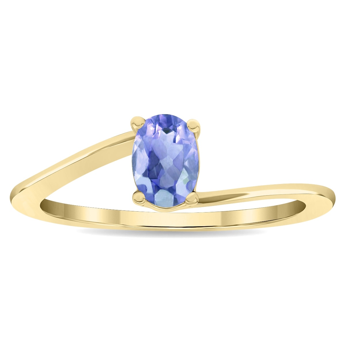 Marquee Women's Solitaire Oval Shaped Tanzanite Wave Ring in 10K Yellow Gold