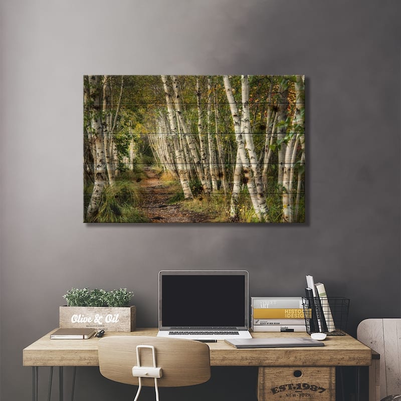A Walk Through The Birch Trees Print On Wood by Danny Head - Multi-Color